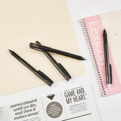 Volcanics Erasable Gel Pens, 0.7mm Fine Point Gel Erasable Ink with Eraser Cap- Rocket Book, Black, 36 Pack, Smooth Writing Pencil-Like Precision for Home School & Office