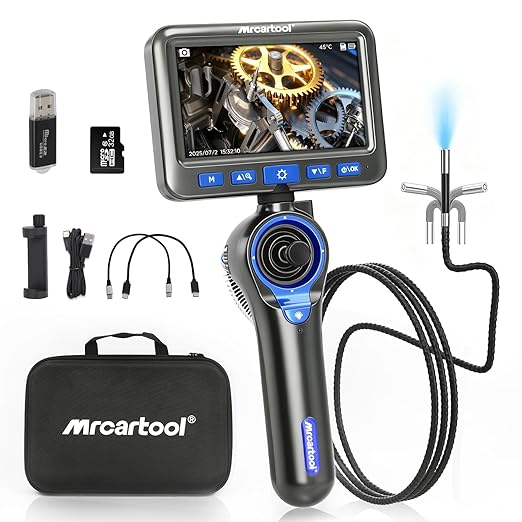 4-Way 360° Articulating Borescope with 6 Light, Endoscope Camera with 6.2mm Probe, 8X Zoom 5.0FT Semi-Rigid Cable Inspection Camera for Automotive Engine Pipe HVAC