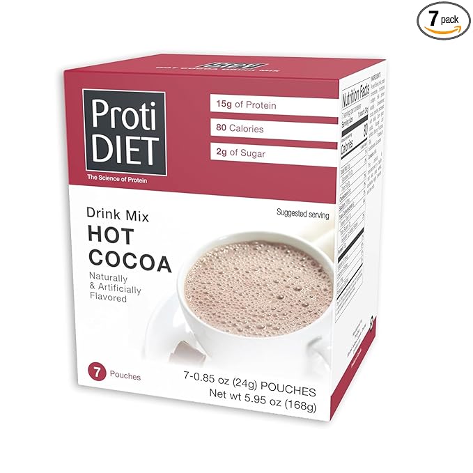 ProtiDIET High Protein Hot Cocoa Mix - 15g Protein - Quick and Easy-to-Prepare - Hot Cocoa High Protein Drink - 7 Packets