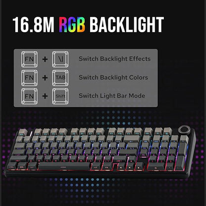 MechLands Aula F99 PRO 96% Mechanical Gaming Keyboard, BT5.0/USB-C/2.4GHz Wireless, Hot Swappable Gasket Custom Keyboard with 8000mAH Battery, Rotary Knob, RGB Backlit for Win/Mac (Grey)