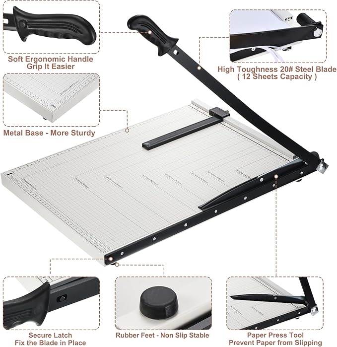 PATIKIL Paper Cutter B3 Stack Paper Trimmer for Cardstock, 21" Cutting Length, Guard Rail Paper Press Tool, Adjustable Guide, Metal Base, 12-Sheet Capacity, Paper Slicer for Office, Home