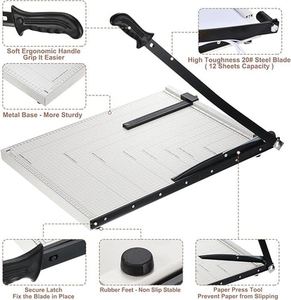 PATIKIL Paper Cutter B3 Stack Paper Trimmer for Cardstock, 21" Cutting Length, Guard Rail Paper Press Tool, Adjustable Guide, Metal Base, 12-Sheet Capacity, Paper Slicer for Office, Home
