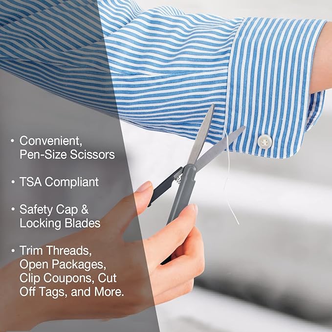 Plus Pen Style Compact Twiggy Scissors with Cover, 3-Pack Charcoal