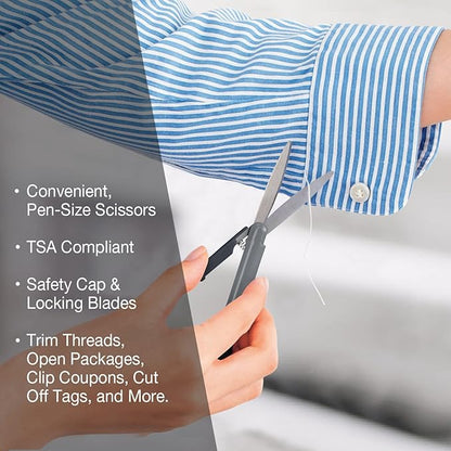 Plus Pen Style Compact Twiggy Scissors with Cover, 3-Pack Charcoal
