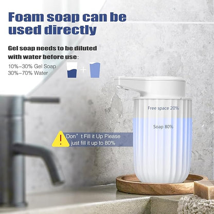 Automatic Soap Dispenser Foaming Touchless: 9oz Plastic White - Rechargeable Electric Smart Auto Foam Soap Dispenser - Bathroom Kitchen Hand Dish Lotion