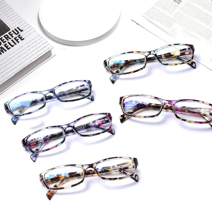 Henotin 5-Pack Reading Glasses Blue Light Blocking Anti Eyestrain Computer Reading Glasses for Women and Men Readers (Mix Color-C1, 4.00, Diopters)