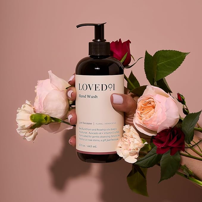 Loved01 Hand Wash, Just Because Liquid Hand Soap, Gentle & Hydrating, Cruelty-Free, Formulated with Nourishing Oils & Soft Floral Scent, 2-Pack (15 oz each)