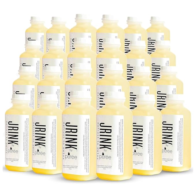 JRINK by Purée Ginger Lemon Juice, Cold Pressed Juice Cleanse with Organic Lemon Ginger, Detox Drink from Raw Fruit and Vegetable, No Preservatives, Healthy Cleanse, 16oz Bottles, 24 Pack