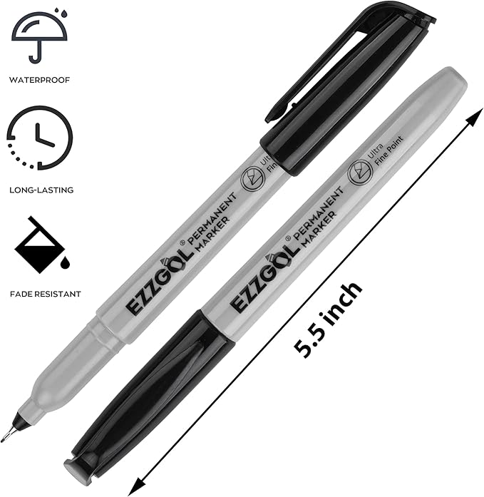 Ultra Fine Permanent Marker, 72 Pack Ultra Fine Point Black Permanent Marker set, Works on Plastic,Wood,Stone,Metal and Glass for Doodling, Marking
