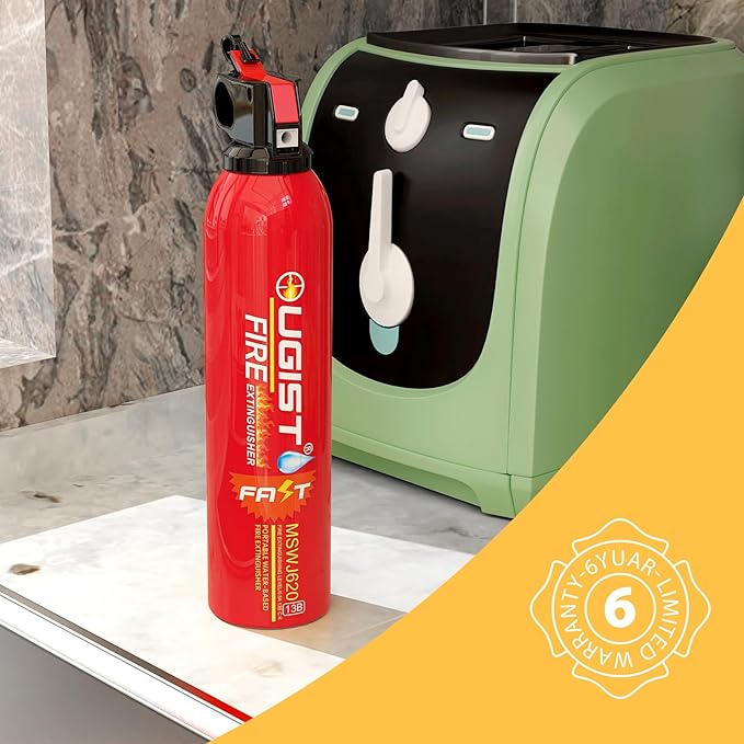 Ougist Small Portable Fire Extinguisher for Home and Kitchen, 21oz Each, 1-Pack, Water-Based Fire Extinguishers for Quick Emergency Response, Prevent Re-Ignition, Ideal for Vehicle and Camping, MSJ620