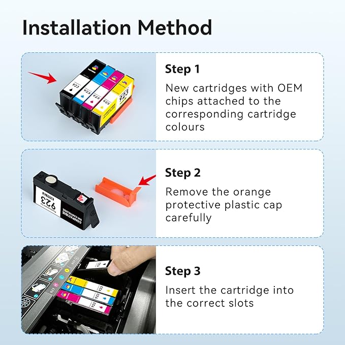 TOKYOINK 923 Ink Cartridges Combo Pack Replacement for HP 923 HP923 Ink Cartridge Work for OfficeJet Pro 8120 8122 8122e 8123 8124 8125 8130 8132 8134 8135e 8138e 8139e Printer Without Chip (4 Pack)