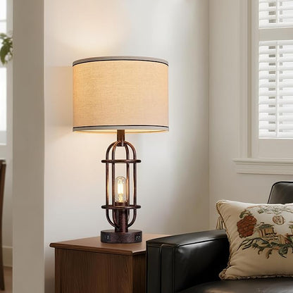 22.3" Table Lamps for Living Room Set of 2, Farmhouse Lamps for Nightstand, Vintage Table Lamps for Bedroom with USB Ports, Bulbs Included