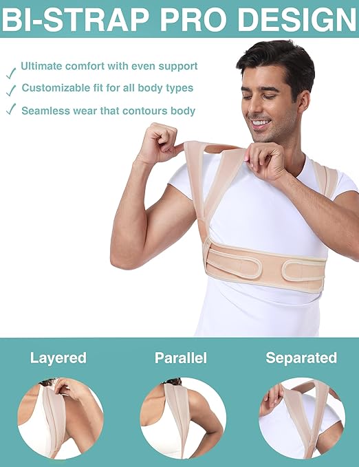 Posture Corrector for Women Men,BI-Straps Back Straightener - Bamboo Fiber Back Brace Posture Corrector - Instant Upper Back Pain Relief (Beige, S/M)