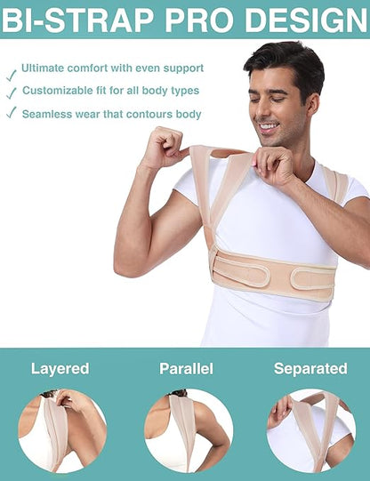 Posture Corrector for Women Men,BI-Straps Back Straightener - Bamboo Fiber Back Brace Posture Corrector - Instant Upper Back Pain Relief (Beige, S/M)