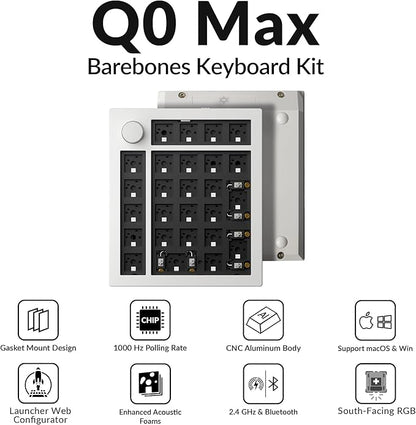 Keychron Q0 Max Wireless Custom Barebones Keyboard Kit, 2.4 GHz/Bluetooth 5.1/Wired QMK Number Pad, RGB Numeric Keypad Compatible with Laptop Mac Windows Linux - White