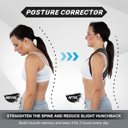 Posture Corrector for Women and Men, Adjustable Posture Back Brace Shoulder Brace, Discreet Under Clothes Design Back Support, Pain Relief for Improved Neck Support (Black)