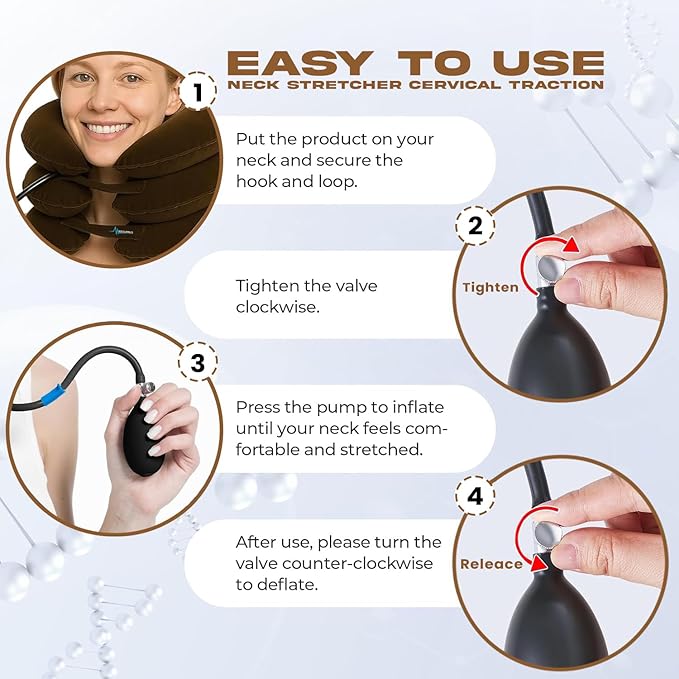 Inflatable Cervical Neck Traction Device – Adjustable Neck Stretcher for Pinched Nerves, Decompression & Pain Relief – Portable Neck Brace for Spine Alignment & Posture
