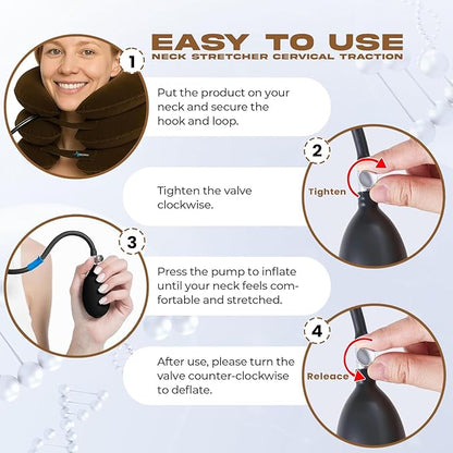 Inflatable Cervical Neck Traction Device – Adjustable Neck Stretcher for Pinched Nerves, Decompression & Pain Relief – Portable Neck Brace for Spine Alignment & Posture