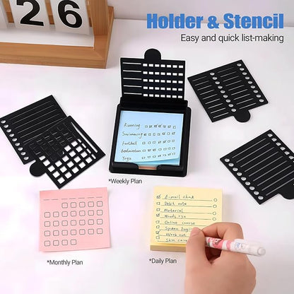 Sticky Note Stencil and Holder, Stick List Organizer, Post It Dispenser for Room and Office Desk Organizer, with Five Different Stencil