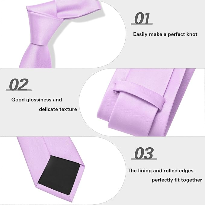 PenSee Men's Tie Set Solid Pure Color 3.15" (8CM) Classic Formal Plain Necktie and Pocket Square Set For Men