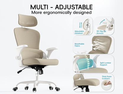 TRALT Office Chair - Ergonomic Office Chair with Back Support, Computer Chair - Home Office Desk Chairs, 330lbs Wide Seat Big and Tall Office Chairs with Headrest, Comfy Desk Chairs (Beige)