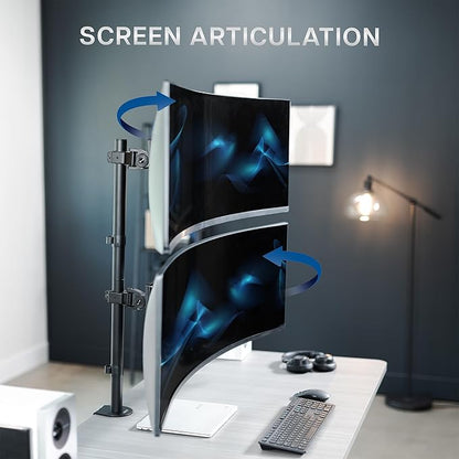 VIVO Dual Vertically Stacked Ultra-Wide Monitor Desk Mount for up to 49 inch Ultrawide Screens, Extra Tall Heavy Duty Adjustable Stand Holds 44 lbs Per Screen, Black, STAND-V202R
