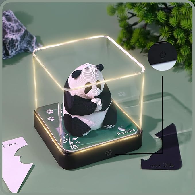 3D Time Piece Calendar 2026 DIY Calendars Tear Away Carving Art 3D Memo Pad Calendar With LED Lights sculpture artsy pads calendar notepad for Desktop Decor-Big Panda