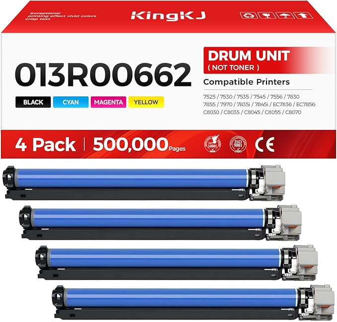 013R00662 Drum Unit Set 4-Pack Black Cyan Magenta Yellow Replacement for Xerox Workcentre 7525 7530 7535 7545 7556 7830 7855 7970 7835i 7845i AltaLink C8030 C8035 C8045 C8055 C8070 Printer Image-Drum