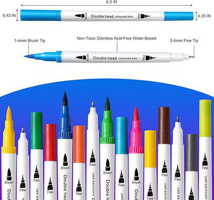 100 Colors Art Markers for Coloring,Coloring Pens,Dual Brush Tip Markers for Adult Drawing,Fine Tip Pens for Art,Journaling,Doodling & Lettering