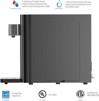 Brio Self-Cleaning Countertop Bottleless Water Cooler Dispenser - with 2-Stage Water Filter and Installation Kit, Tri Temp Dispense, UV Cleaning - Black