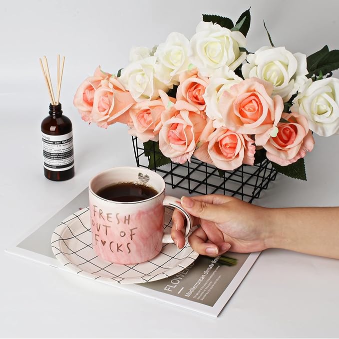 Funny Coffee Mugs Gifts for Women - Sarcastic Novelty Cups Gag Gift for Friends, Coworkers, Boss, Employee, Human Resources - Fresh Out Of - Inappropriate Cute Pink Marble Mug, 11.5oz Coffee Cup