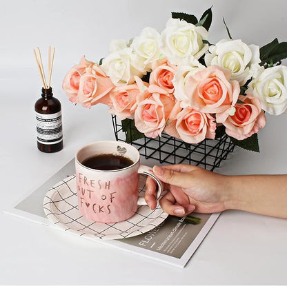 Funny Coffee Mugs Gifts for Women - Sarcastic Novelty Cups Gag Gift for Friends, Coworkers, Boss, Employee, Human Resources - Fresh Out Of - Inappropriate Cute Pink Marble Mug, 11.5oz Coffee Cup