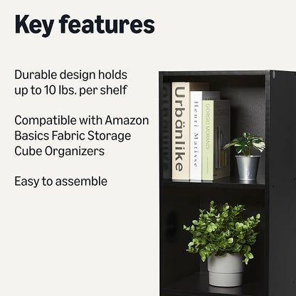 Amazon Basics 3-Cube Bookcase Compatible with Fabric Storage Cube Organizers, Black