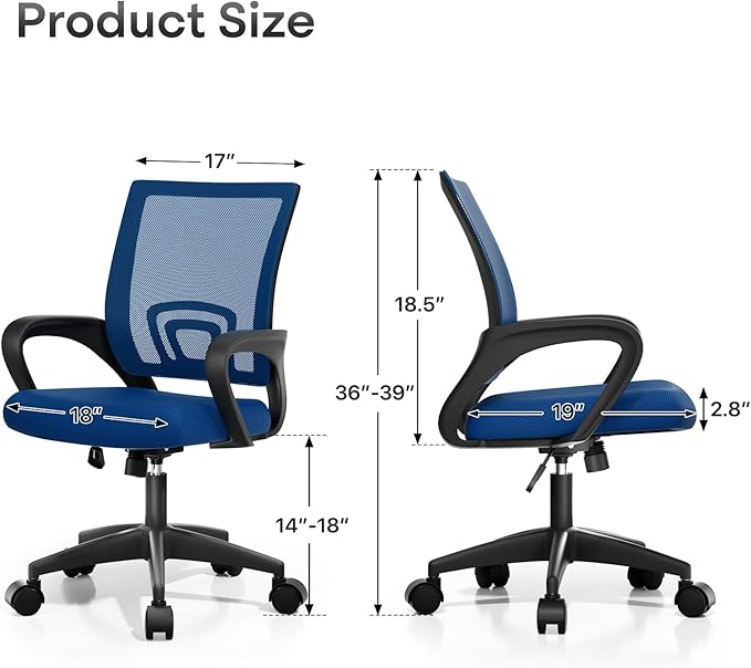 Athena Collection Office Chair - 330Lbs, 2 Packs Breathable Mesh Desk Chair Thickness Cushion with Lumbar Support & Armrest, Rolling Swivel Adjustable Tilt Lock for Home Office/Gaming, Bedroom Study