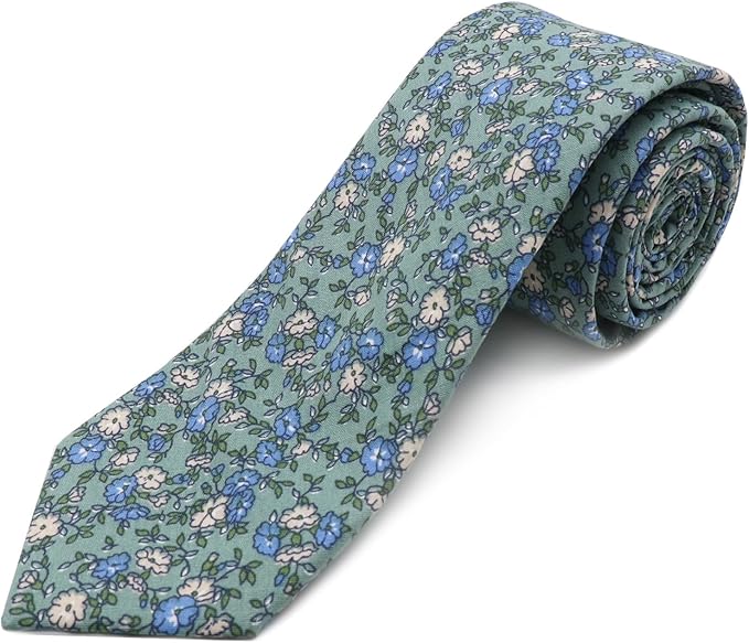 Cotton Floral Ties for Men 2.76" Men's Skinny Tie Linen Flower Printed Neck Tie for Wedding Dating Party