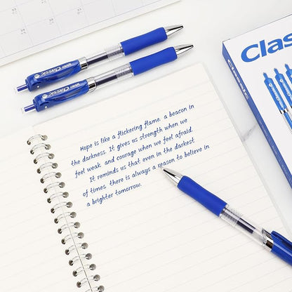 Classic Retractable Gel Roller Pens, 0.7mm Fine Point, Blue Ink (Blue Ink - 12 Packs)