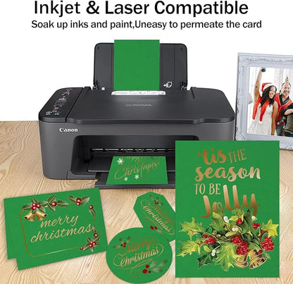 Forest Green Cardstock 8.5 x 11 Thick Printer Paper, Goefun 24 Sheets 80lb Green Card Stock Paper for Christmas Cards Making, Invitations and Craft