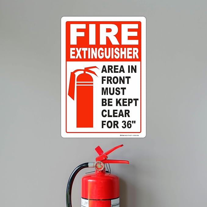 Brimar - 7 x 10" - Fire Extinguisher Keep Clear Sign - 3.5 Mil InfiniStick™ Vinyl Label - Easy Installation - Universal Application