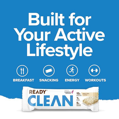 Ready® Protein Bars – High-Protein Snack with 15g Whey Protein, All-Natural Ingredients, Supports Lean Muscle and Recovery, No Artificial Sweeteners – Vanilla Swirl, 12-Pack