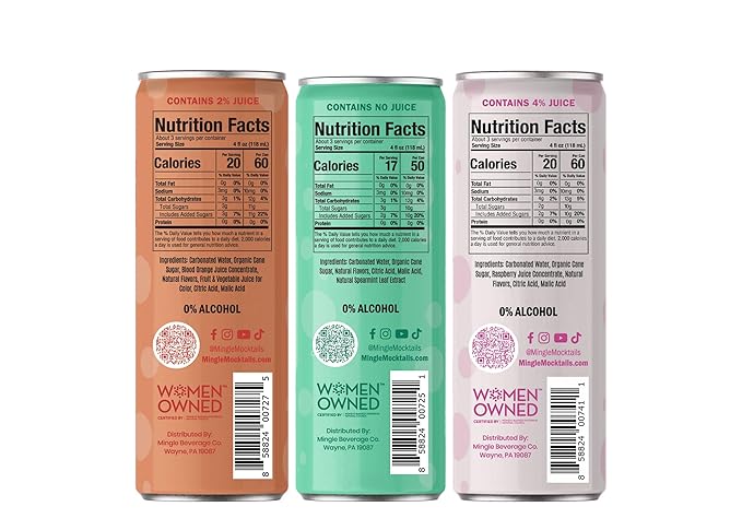 Mingle Mocktails Variety Pack, Premium Non-Alcoholic Drinks, Cucumber Melon Mojito, Blood Orange Mimosa, Raspberry Rose, Zesty Pre-Mixed Drinks, Canned Mocktails, 12 fl. oz. Cans, Pack of 12