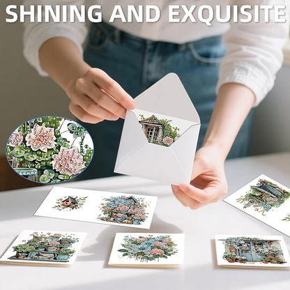 jinglinhh 12pcs Diamond Art Painting Garden Flowers Greeting Cards with Envelopes, DIY Card Making Kits for Adults, Diamond Art Postcards Christmas Cards Craft Gifts