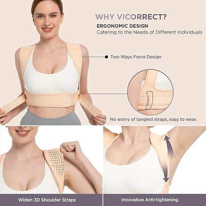 Vicorrect Posture Corrector for Women and Men, Adjustable Upper Back Brace for Clavicle Support and Providing Pain Relief from Neck, Shoulder, and Upper Back (Beige, Large/XLarge)