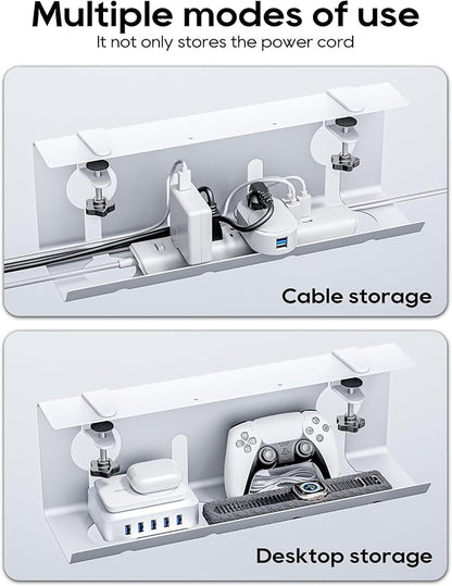 NodoCA No Drill Under Desk Cable Management Tray, 17'' Wire Management, Punch-Free Clamp On, Metal Cable Tray, Wire Organizer, Under Desk Basket for Office and Home, White