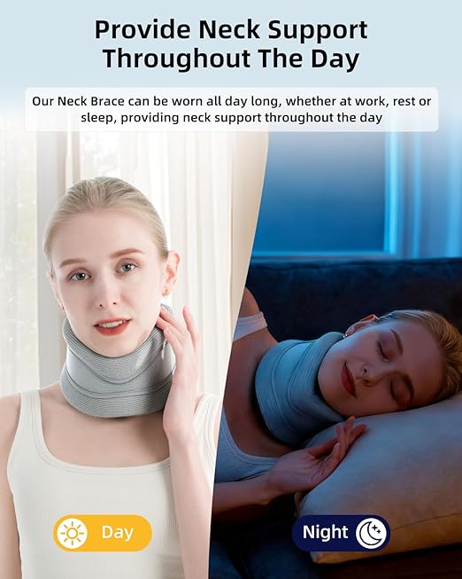 Neck Brace for Neck Pain Relief and Support - Adjustable Cervical Collar for Sleeping, Soft Neck Support Relieves of Cervical Spine Pressure(Grey, Large)