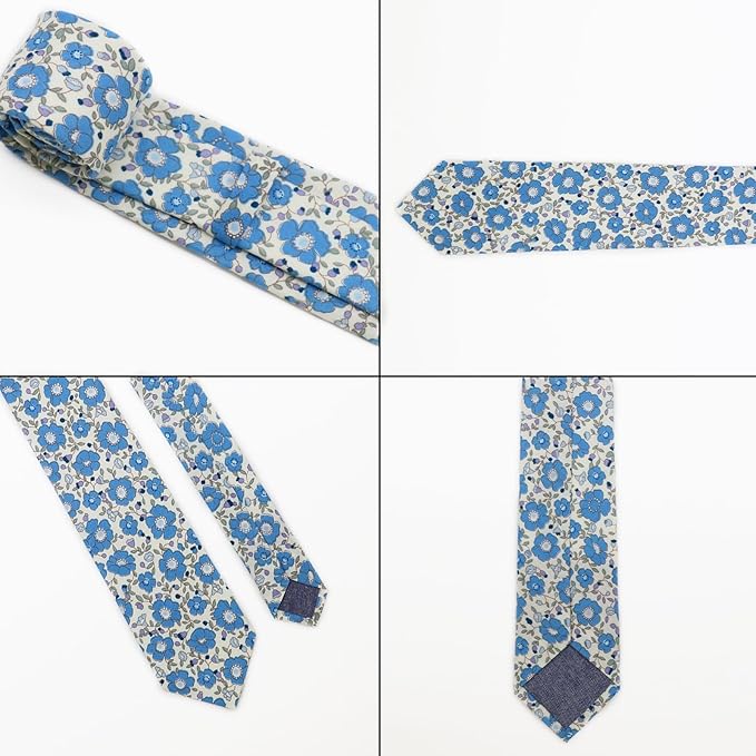 Cotton Floral Ties for Men 2.76" Men's Skinny Tie Linen Flower Printed Neck Tie for Wedding Dating Party