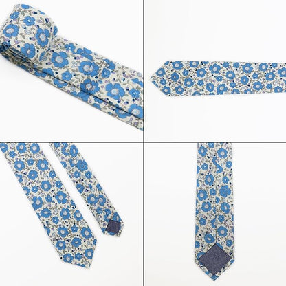 Cotton Floral Ties for Men 2.76" Men's Skinny Tie Linen Flower Printed Neck Tie for Wedding Dating Party