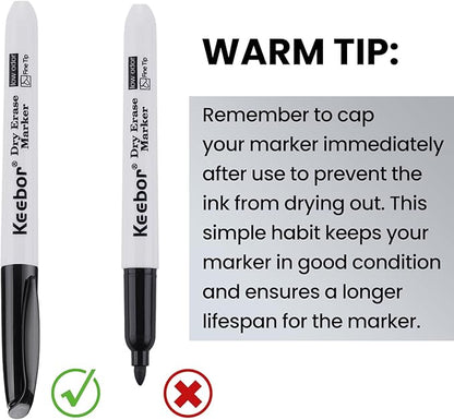 Fine Tip Dry Erase Markers - Bold Black, Long-Lasting ink, Low-Odor - 72 Pack Whiteboard Markers Bulk for Home, Office, Back to School Supplies