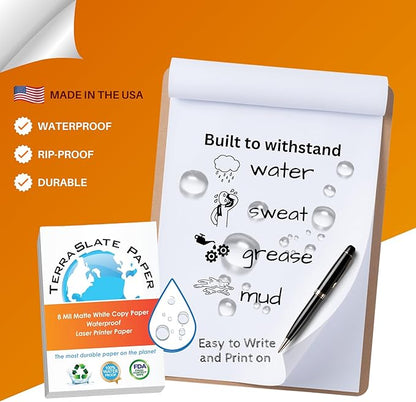 TerraSlate Premium Waterproof Printer Paper, 8 MIL 8.5 x 11 Inches, Durable & Heavy-duty paper (25 Sheets)