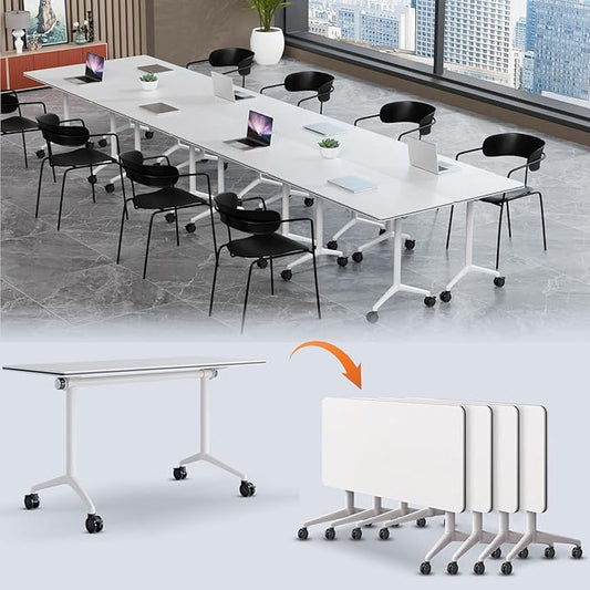 Folding Conference Table,Conference Room Tables with Flip-Top Design,Large Mobile Training Table,Rolling Seminar Meeting Table with Caster,Modular Seminar Tables for Office Meeting (4pack, 61in)