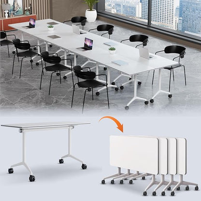 Folding Conference Table,Conference Room Tables with Flip-Top Design,Large Mobile Training Table,Rolling Seminar Meeting Table with Caster,Modular Seminar Tables for Office Meeting (4pack, 55.1in)